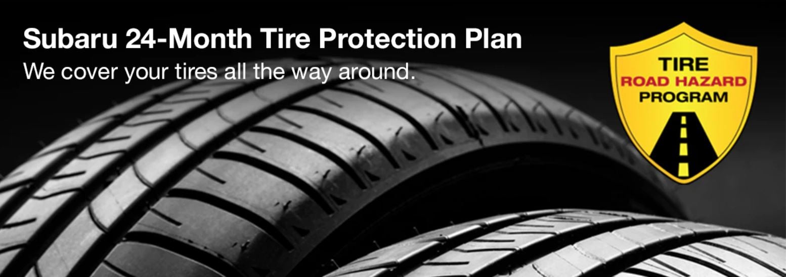 Subaru tire with 24-Month Tire Protection and road hazard program logo. | John Kennedy Subaru in Plymouth Meeting PA