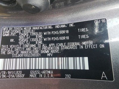 2016 Toyota Highlander XLE V6