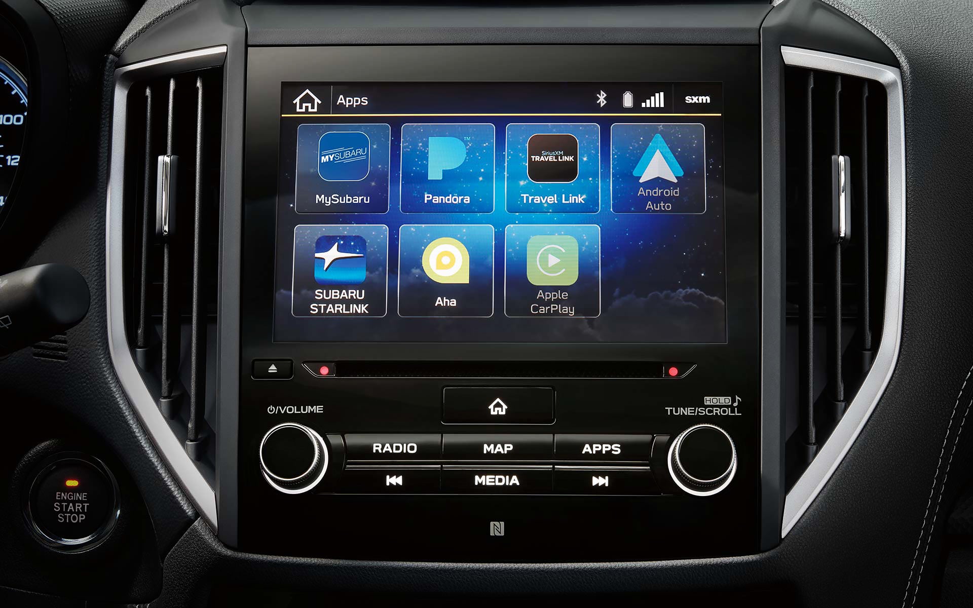 A close-up of the SUBARU STARLINK Multimedia touchscreen on the 2022 Forester. | John Kennedy Subaru in Plymouth Meeting PA