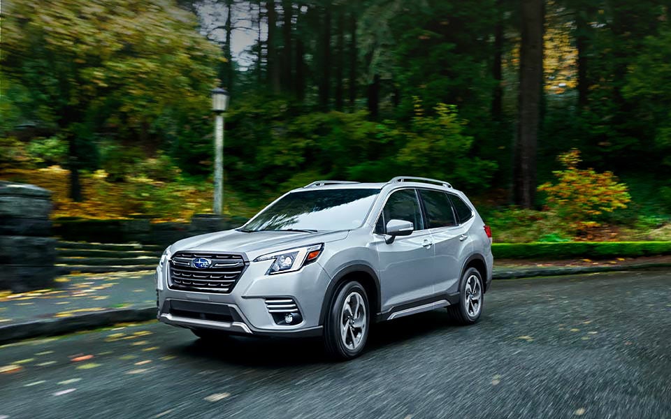 A 2022 Forester driving on a highway. | John Kennedy Subaru in Plymouth Meeting PA