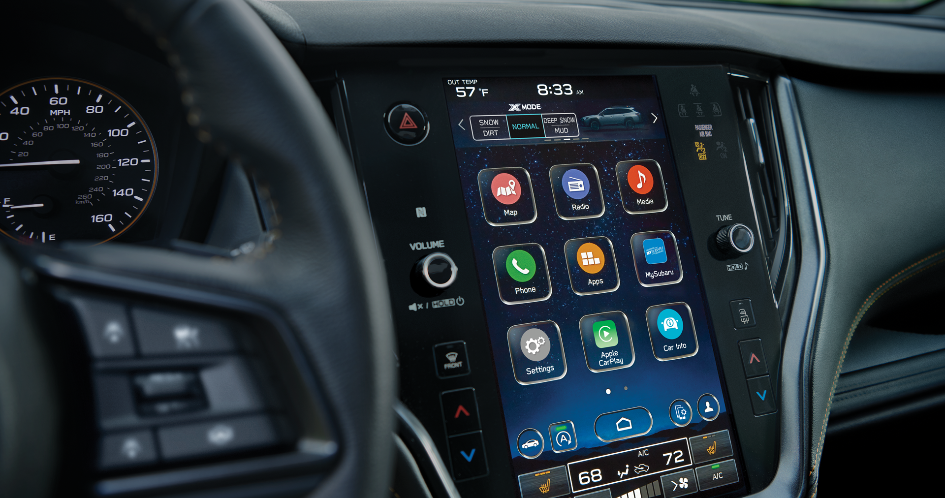 A close-up of the 11.6-inch touchscreen for the STARLINK Multimedia system on the 2023 Outback Wilderness. | John Kennedy Subaru in Plymouth Meeting PA